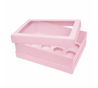 The Baked Studio - Pack of 5 - Extra Deep Pink Cupcake Boxes with Extension Piece - Holds Tall Cupcakes - Clear Window Lid - Sturdy Bakery Gift Box (12 Holes)