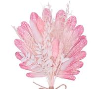 The Baked Studio - Shell Sun Palm Leaf Bouquet - Dried Flower Cake Topper Set For Cake Decorating (Pink Glitter)