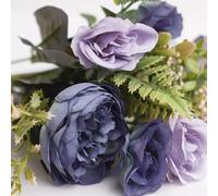 The Baked Studio - Silk Artificial Flower Bouquet (Peony Rose Hydrangea Foliage) - Realistic Fake Plant for Cake Decoration, Home Décor, Weddings, DIY and Crafts (Blue)