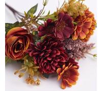 The Baked Studio Silk Artificial Flower Bouquet (Rose, Dandelion, Daisy & Foilage) - Realistic Fake Plant for Cake Decoration, Home Décor, Weddings, DIY and Crafts (Orange Coffee)