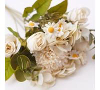 The Baked Studio Silk Artificial Flower Bouquet (Rose, Dandelion, Hydrangea, Daisy,Eucalyptus & Foilage) - Realistic Fake Plant for Cake Decoration, Home Décor, Weddings, DIY and Crafts (Cream White)