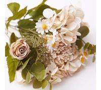 The Baked Studio Silk Artificial Flower Bouquet (Rose, Dandelion, Hydrangea, Daisy, Eucalyptus & Foilage) - Realistic Fake Plant for Cake Decoration, Home Décor, Weddings, DIY and Crafts (Café Latte)