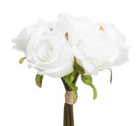 The Baked Studio - Silk Hand Tied Bella Rose 6-Piece Bouquet For Cake Decorating, Home Décor, Weddings, Bridesmade Bouquets and Crafts (White)