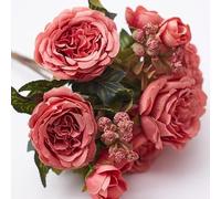 The Baked Studio - Silk Peony and Tea Rose Artificial Bouquet 9 Heads Realistic Fake Plant for DIY Craft Cake Living Room Home Wedding Decoration (PRETTY BLUSH PINK)