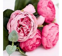 The Baked Studio - Silk Peony and Tea Rose Artificial Bouquet 9 Heads Realistic Fake Plant for DIY Craft Cake Living Room Home Wedding Decoration (LIGHT ROSE)