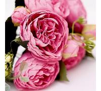 The Baked Studio - Silk Peony and Tea Rose Artificial Bouquet 9 Heads Realistic Fake Plant for DIY Craft Cake Living Room Home Wedding Decoration (Rose Pink)