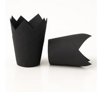 The Baked Studio Tulip Cupcake Liners - 50 Pack | Elegant Muffin & Cupcake Cases | Non-Stick, Oven-Safe, Food Grade Paper | Ideal for Weddings, Parties & Baking Professionals (Black)