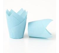 The Baked Studio Tulip Cupcake Liners - 50 Pack | Elegant Muffin & Cupcake Cases | Non-Stick, Oven-Safe, Food Grade Paper | Ideal for Weddings, Parties & Baking Professionals (Light Blue)