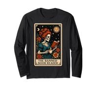 The Banned Book Reader Reading Bookworm Tarot Card Skeleton Long Sleeve T-Shirt