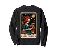The Banned Book Reader Reading Bookworm Tarot Card Skeleton Sweatshirt