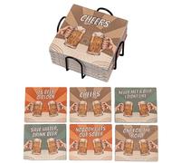 The Bar Buddy Set of 6 Funny Beer Slogan Ceramic Coasters | Unique & Colourful Drink Mats with Non-Slip Cork Backing for Home Bars, Man Caves, Husbands & Dads