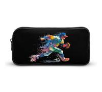 The Baseball Player Sprinting Pen Holder Pouch Large Storage Pencil Case with Zippered Stationery Bag Office