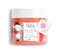 The Bath Factory Strawberry Body Scrub, 300 g - Sea Salt Exfoliating Body Polish with Shea Butter, Jojoba & Avocado Oils - Vegan, Moisturising Body Exfoliator for Smooth, Radiant Skin