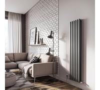 The Bath People 24535 Ingarsby Double Panel Vertical Column Curved Design Radiator 1500 x 350-Anthracite, Anthracite Grey