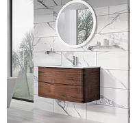 The Bath People Eaton Redwood Bathroom Furniture Wall Hung Mounted Vanity Unit Soft Close Drawers With White Glass Basin- 900mm