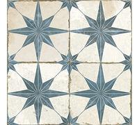 The Bath People Hale Ceramic Matt Star Blue Tiles Retro Vintage Square Plain & Pattern Wall Or Floor - 450 x 450