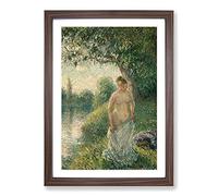 The Bather by Camille Pissarro Framed Print | A2 Walnut Framed Wall Art | Ready to Hang | Modern Nature Picture | Living Room Bedroom Lounge Office