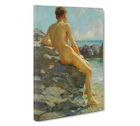 The Bather By Henry Scott Tuke Canvas Print | Gallery Wrapped 30mm Frame Wall Art | 30x20 inches | Ready to Hang | Classic Picture | Living Room Bedroom Lounge Office