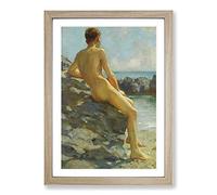 The Bather by Henry Scott Tuke Framed Wall Art Print A2 Oak | Ready to Hang, Premium Gi Paper, Fade-Resistant Inks, Securely Packaged, UK Made
