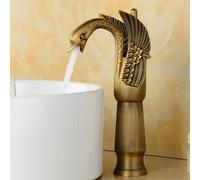 The Bathroom Brass Swan Shape Hot and Cold Basin Faucet, Antique High