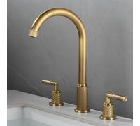 The Bathroom is All-Copper with Rotatable Double Split Three-Hole Basin Faucets, Antique Bays