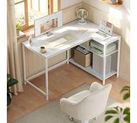 The Bazaarist L Shaped Office Desk Storage Shelves, White in Off-White The Bazaarist Off-White