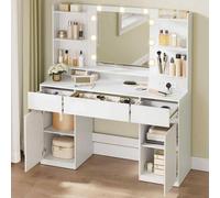 The Bazaarist Makeup Vanity LED Mirror 2 Cabinets Power Outlet, White in Soft White The Bazaarist Soft White