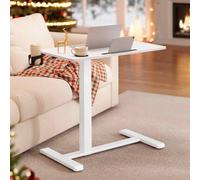 The Bazaarist Rolling Overbed Desk Adjustable Table with Cup Holder, White in Soft White The Bazaarist Soft White