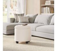 The Bazaarist Round Velvet Storage Ottoman Hidden Storage, White in Cream The Bazaarist Cream