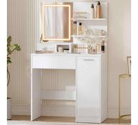 The Bazaarist Vanity Table with LED Mirror Power Outlet, White The Bazaarist White