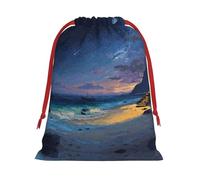 The Beach At Night Print Drawstring Gift Bag Durable And Versatile, Perfect For Festive Occasions