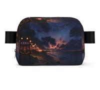 The Beach At Night Printed Square Fashion Pocket Waterproof Oxford Fabric, Large Opening Convenient Zipper Travel Bag for Men and Women