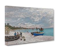 The Beach At Sainte-Adresse By Claude Monet Canvas Print | Gallery Wrapped 30mm Frame Wall Art | 30x20 inches | Ready to Hang | Impressionist Seascape Picture | Living Room Bedroom Lounge Office