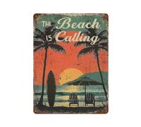 The Beach Is Calling Sunset Metal Tin Sign Plaque | Wall Decor for Cafe, Club Bar, Office, Home Garden Metal Poster 4x16Inch or 8x8inch