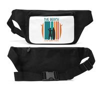 The Beach is My Happy Place Colorful Line Art Unisex Waist Bag Black