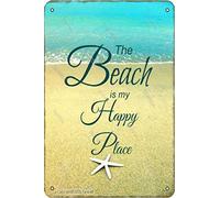 The Beach Is My Happy Place Retro Look Tin 8X12 Inch Decoration Art Sign for Home Kitchen Bathroom Farm Garden Garage Inspirational Quotes Wall Decor