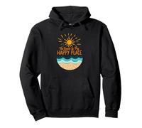 The Beach Is My Happy Place Sun Waves Summer Pullover Hoodie, Adult Unisex, Black, XL