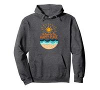 The Beach Is My Happy Place Sun Waves Summer Pullover Hoodie, Adult Unisex, Dark Heather Grey, S