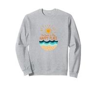 The Beach Is My Happy Place Sun Waves Summer Sweatshirt, Adult Unisex, Heather Grey, XXL