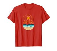 The Beach is My Happy Place Sun Waves Summer T-Shirt, Men, Red, M