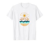 The Beach is My Happy Place Sun Waves Summer T-Shirt, Men, White, 4XL