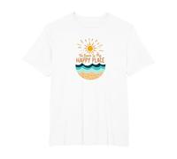 The Beach is My Happy Place Sun Waves Summer T-Shirt, Men's Big and Tall, White, 4X Tall