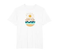 The Beach is My Happy Place Sun Waves Summer T-Shirt, Men's Big and Tall, White, 5X Tall
