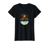 The Beach is My Happy Place Sun Waves Summer T-Shirt, Women, Black, L