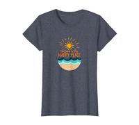The Beach is My Happy Place Sun Waves Summer T-Shirt, Women, Heather Blue, XXL