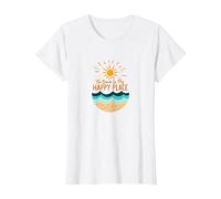The Beach is My Happy Place Sun Waves Summer T-Shirt, Women, White, XL