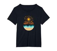 The Beach is My Happy Place Sun Waves Summer T-Shirt, Women's Plus, Black, 5X