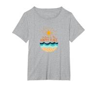The Beach is My Happy Place Sun Waves Summer T-Shirt, Women's Plus, Heather Grey, 1X