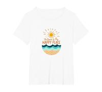 The Beach is My Happy Place Sun Waves Summer T-Shirt, Women's Plus, White, 6X