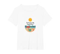 The Beach is My Happy Place - Sunny Summer Vacation T-Shirt, Women's Plus, White, 6X